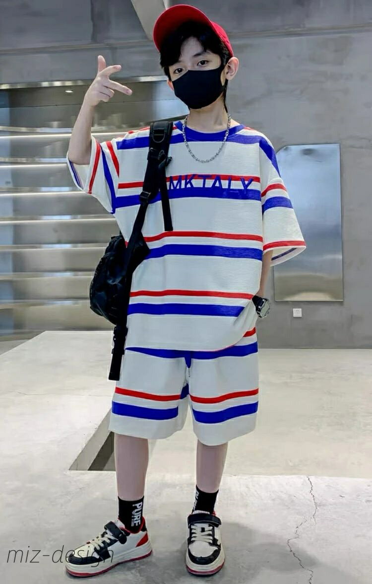 【送料無料】女の子 男の子 夏服 セットアップ 運動用 ボーダー キッズ スポーツウェア キッズセットアップ 小学生 中学生 ファッション