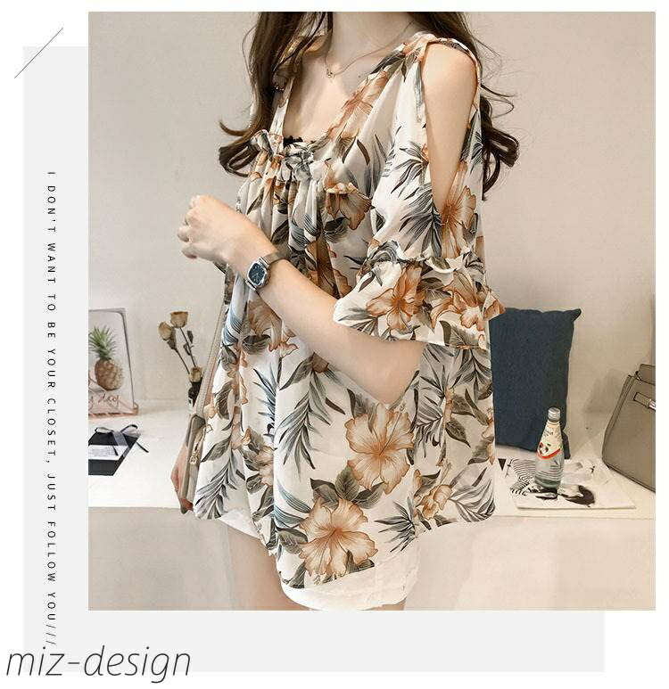 【送料無料】大人可愛い 体型カバー 半袖 ギャザー Vネック フリル袖 オフショルダー 肩出し プルオーバー カットソー ブラウス トップス(4)