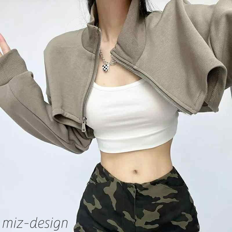 【送料無料】レディース 襟付き クロップド丈 スウェットカーディガン キャミソール 2点セット カジュアル ストリート 春夏