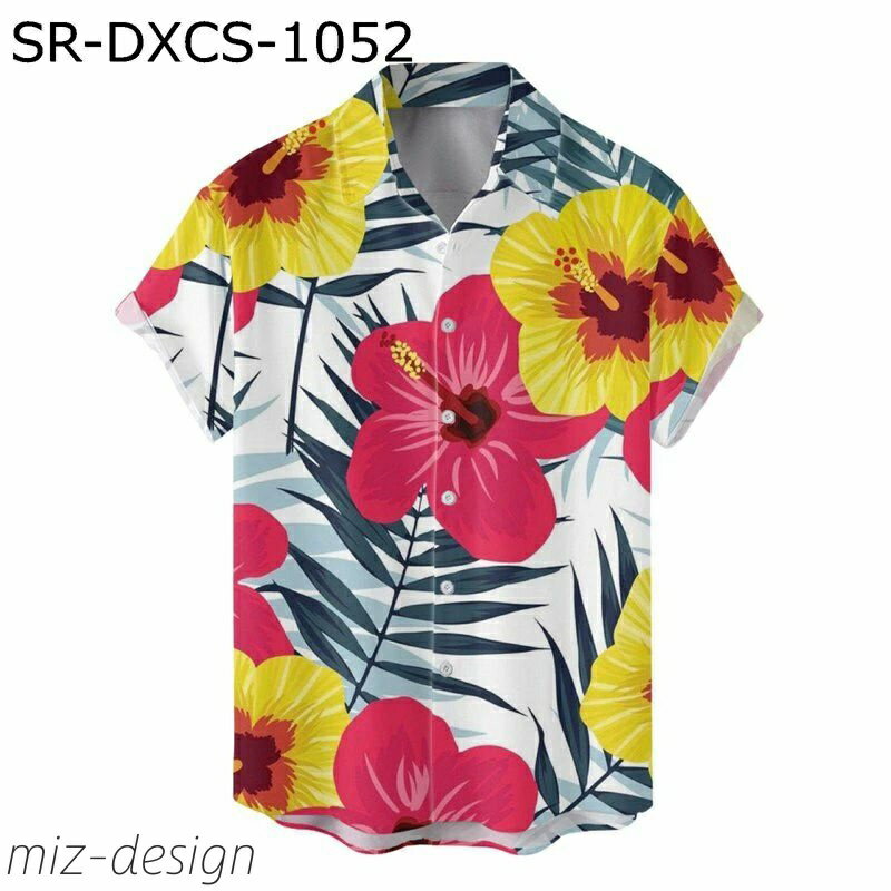 【送料無料】ローズ柄 ハワイアンシャツ 総柄 プリント付き フラワー メンズ 3Dプリント付き 夏服 開襟 夏着 折襟 大きいサイズ 薄い