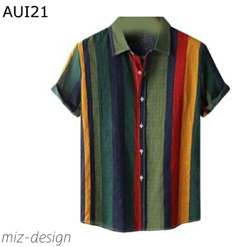 【送料無料】ハワイシャツ ブラウス メンズ ストライプ 大きいサイズ 開襟 5分袖 薄手 春着 派手 旅行 ..
