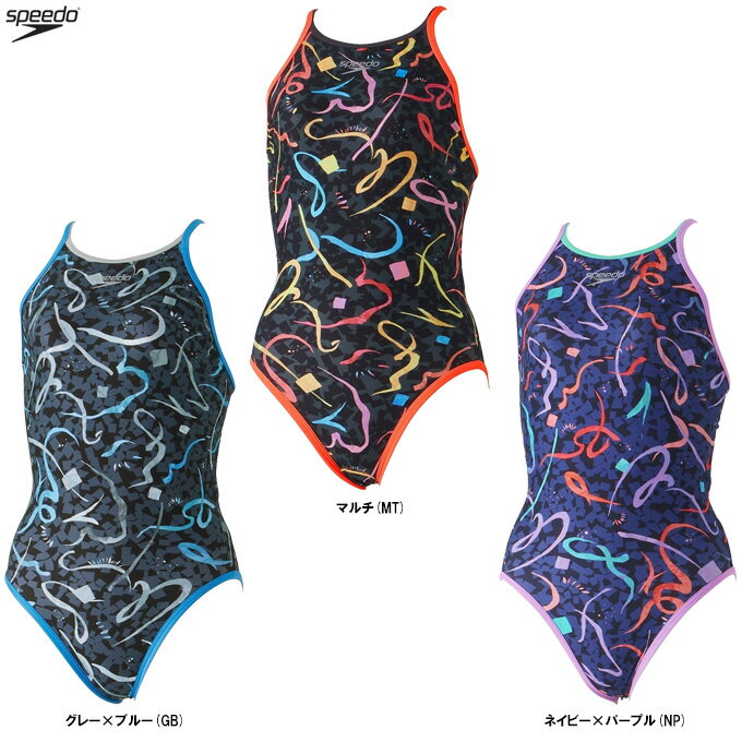 ■品番 STW02401 ■商品説明 【2024年限定グラフィック】日々プールでトレーニングを重ねる学生や アクティブスイマーをサポートする、練習用スイムウエアコレクション「TurnS(ターンズ)」。 高い耐塩素性とデザイン性を兼ね備えたレディーススーツです。 毎日のハードなトレーニングを支える高い耐塩素性と優れた4WAYストレッチ性。 透けにくく安心感のある厚みと柔らかな風合いを兼ね備えた、 環境配慮型素材「ENDURANCE ECO(エンデュランス・エコ)」を採用しています。 水抜けのよい大きな背穴。肩回りの動きを妨げないV字ストラップ。 別売りのカップを使用できるフック受けが付いています (※カップは付属しておりません。SpeedoのハンギングスイムカップSE32001がオススメ)。 前身頃に裏地が付いています。フランス語で祝福を意味する「Felicitations」。 カラフルな色合いで喜びや楽しげなムードを表現しています。 ■素材 ENDURANCE ECO（複合繊維（ポリエステル）66%、 ポリエステル34%） ■カラー グレー×ブルー(GB) マルチ(MT) ネイビー×パープル(NP) ■サイズ SPEEDO WOMEN'S SIZE サイズ：バスト / ウエスト / ヒップ L：84-88 / 65-69 / 92-96 O：87-91 / 68-72 / 95-99 ■当商品は地肌に直接身に着けるタイプの商品の為、返品・交換等不可となります。 ■当社在庫商品 ・メーカー希望小売価格はメーカーサイトに基づいて掲載しています。