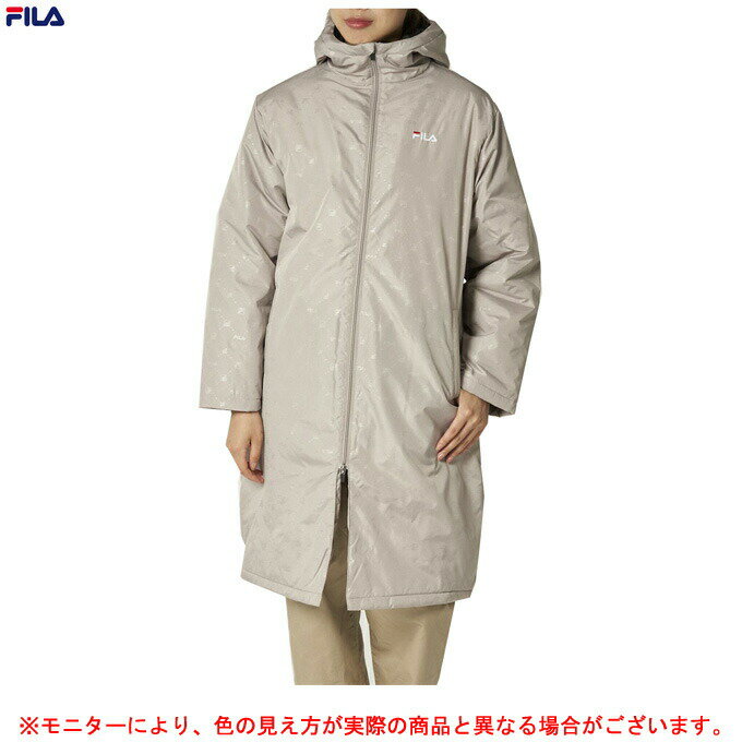 FILA（フィラ）エンボス加工 タフタ 中綿 ベンチコート（440619J）（スポーツ/ロングコート/カジュアル/サッカー/観戦/ウォーキング/防寒/アウター/ジャケット/フードあり/女性用/レディース）