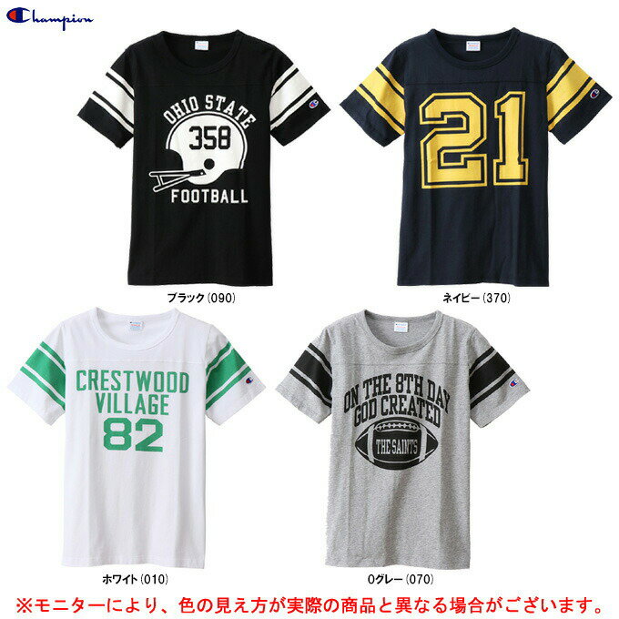 ◆メール便対応商品◆【ブラック/Lのみ】Champion（チャンピオン）フットボールTシャツ（CWP316）（トレーニング/スポーツ/ウォーキング/ランニング/ジョギング/フィットネス/ジム/半袖/カジュアル/アメカジ/女性用/レディース） 1