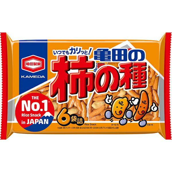 50年以上の歴史を持つロングセラー。 ちょい辛な味付けがお米の味を引き立たせる、おやつやおつまみにぴったりの米菓商品。 柿の種とピーナッツの絶妙なバランスをお楽しみください。 おやつにおつまみにいろいろな場面で大活躍の6袋詰。 ※商品の規格変更などにより、パッケージや製品記載の内容等、異なる場合がございます。 ※メーカーの都合上、商品リニューアルとなりました際は、リニューアル後の商品をお送りしますこと、何卒ご了承下さい。 商品名 亀田の柿の種 6袋詰 メーカー名 亀田製菓 内容量 1袋 180g（個装紙込み） 賞味期限 パッケージに記載 原材料 うるち米粉（国産）、でん粉、ピーナッツ（ピーナッツ、植物油脂、食塩）、しょうゆ、砂糖、魚介エキス調味料、たん白加水分解物、こんぶエキス、食塩／加工でん粉、調味料（アミノ酸等）、ソルビトール、着色料（カラメル、パプリカ色素）、乳化剤、香辛料抽出物、（一部に小麦・卵・落花生・大豆・鶏肉・豚肉を含む） 保存方法 直射日光、高温多湿はお避けください。 備考 ・メーカー休売・終売・弊社取り扱い中止の際は、ご容赦ください。 ・大量注文の場合は発送までにお時間を頂く場合があります。業務用やイベント等に必要な場合はお問い合わせください。 ・数量がご希望に添えない場合がございますのでその際は当店からご連絡させていただきます。 ・実店舗と並行して販売しております。在庫の更新が間に合わず、ご注文数量がご希望に添えない場合がございますのでその際はご容赦ください。 JANコード 4901313205167■メーカー終売・規格変更・パッケージ変更等について 画像はあくまで参考画像です。 ご注文済みの商品がメーカの都合上、終売、名称変更・内容量変更等々が、急遽される場合があります。 また、大変申し訳ございませんが弊社の規格変更などの修正漏れ、メーカー案内漏れなどの場合がございますので予めご了承ください。 商品内容量減量でJANコードを変更しない商品なども多々ございます。 申し訳ありませんが、ご了承の上、お買い求めください。 できる限り、商品説明や規格変更等々の更新をしていきますので、変更漏れなどの場合は誠に申し訳ありませんが、ご了承の上、お買い求めください。 ■食品商品の賞味期限について メーカー表記の賞味期限に近い商品を発送するように心がけております。 店内の在庫商品を発送する場合に関しても1ヶ月以上期限が残っている商品を発送しております。 特価商品につきましては、期限の残日数が少ない場合がございます。 ※半生系のお菓子 商品の特性上、元々賞味期限の短い商品がほとんどです。 発送する商品に関しましても他の商品より賞味期限が短くなりますのでご了承ください。 ※商品毎に注意事項が異なります。ご購入の際は備考欄とページ下部説明をご覧になった上でのご購入をお願いいたします。