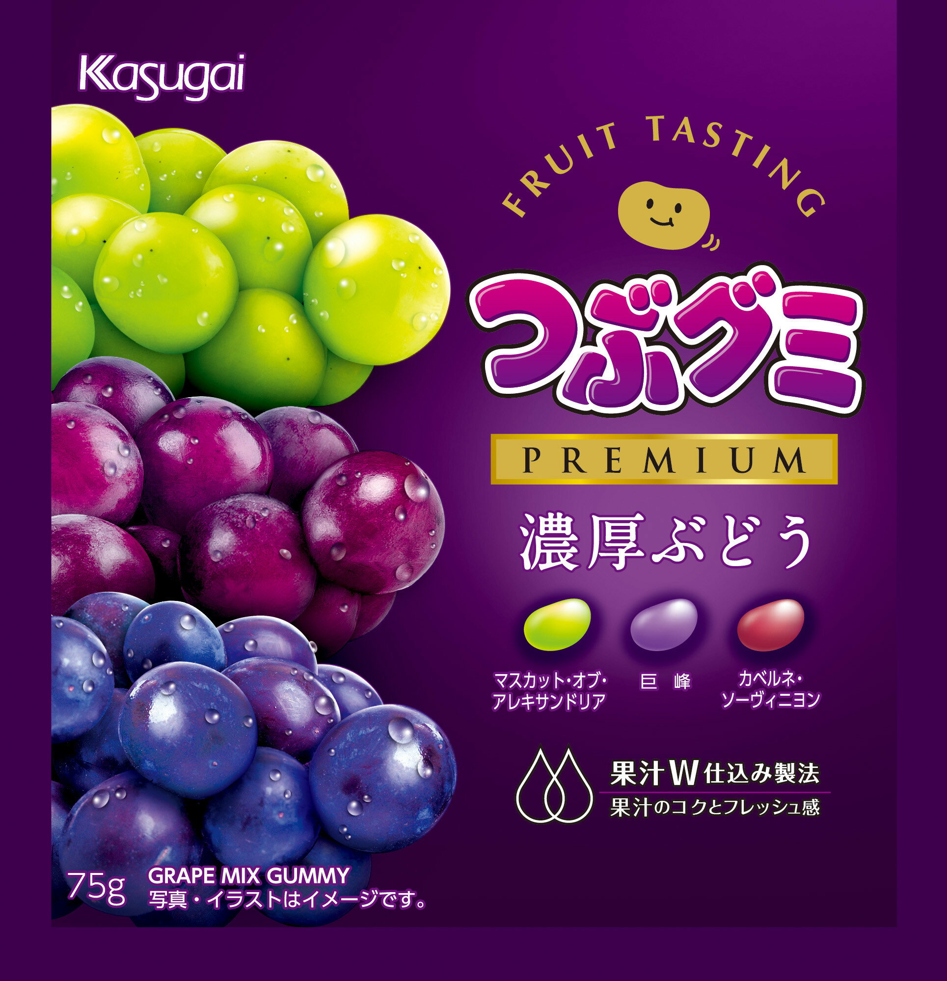 つぶグミ Premium プレミアム 濃厚ぶどう 75g×10袋 【春日井製菓 】