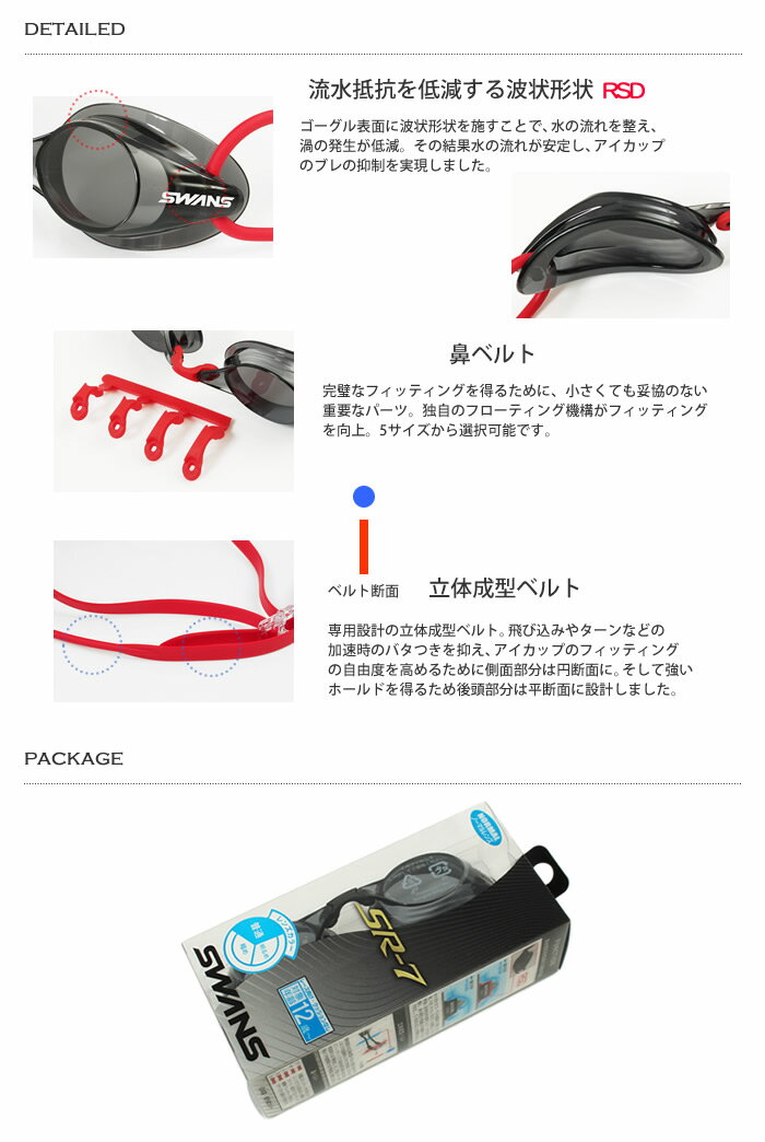 FINA承認モデル クッションなし 競泳用スイムゴーグル 水泳用 SWANS スワンズ SR-7N