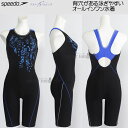 スピード speedo フィットネス水着 レディース Lサイズ SFW12563 ブラック×ブルー KB ドット柄 ルースン オールインワン/2025FW
