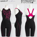 スピード speedo フィットネス水着 レディース Oサイズ SFW12563 ブラック×ピンク KP ドット柄 ルースン オールインワン/2025FW