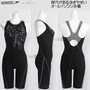 スピード speedo フィットネス水着 レディース Lサイズ SFW12563 ブラック×シルバー KV ドット柄 ルースン オールインワン/2025FW
