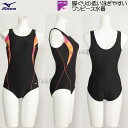 ミズノ フィットネス水着 レディース 2XLサイズ(XOサイズ) N2JAB32396 ブラック×カシスオレンジ Uバック ワンピース カクテル柄 /値下げしま...