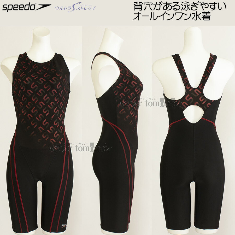 スピード speedo フィットネス水着 レディース Lサイズ SFW12390 ブラック×レッド KR モノグラム ルースン オールインワン/2024FW