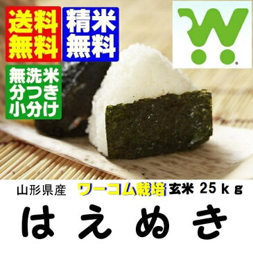 新米　令和1年産ワーコム栽培米山形県産はえぬき玄米25kg【30kg商品からかわりました】【北海道〜近畿地方のみ送料無料】【中国・四国・九州・沖縄地方は追加運賃】