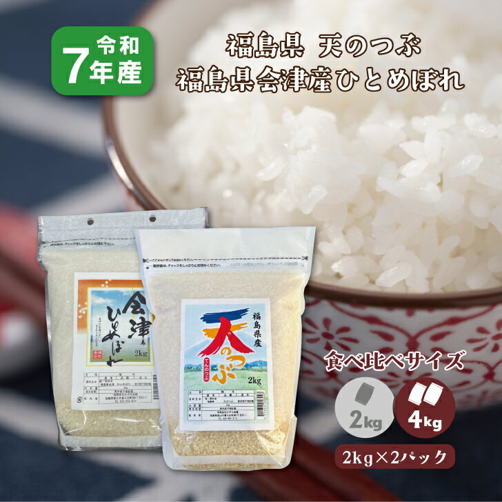 【2kg×2】食べ比べ7年産 福島県産天のつぶ 会津産ひとめぼれ(4kg) お手頃サイズ 精米 1等米 お米 送料無料
