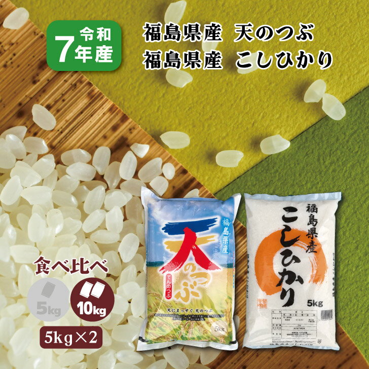 【5kg×2】食べ比べ7年産 福島産天のつぶ 5kg こしひかり 5kg (10kg) 白米 精米 1等米 お米 送料無料 10キロ