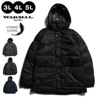 ダウンジャケット メンズ 大きいサイズ ダウンコート ハーフコート 中綿ジャケット downjacket 4色 秋冬 3L 4L 5L 防寒対策 Warmal ウォーマル 暖かい 保温性 Hybrid Down 蓄熱保温中綿 アウトドア 【T.P.X(ティーピーエックス)】 グレー ブラック ブラ