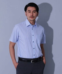 【公式】 形態安定ブルーロンスト半袖ワイドカラーシャツ HIROKO KOSHINO シャツ メンズ