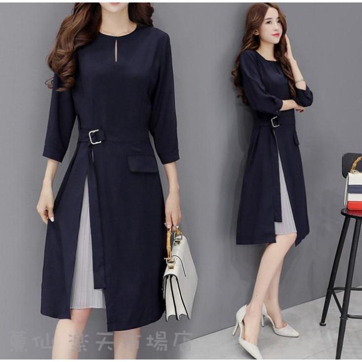 デニム レディース ワンピース ミディアム丈ワンピース 通勤 無地 着痩せ 七分袖 ゆったり 秋 春 大人 可愛い 上品 ワンピ 体型カバー 20代 30代 40代 50代