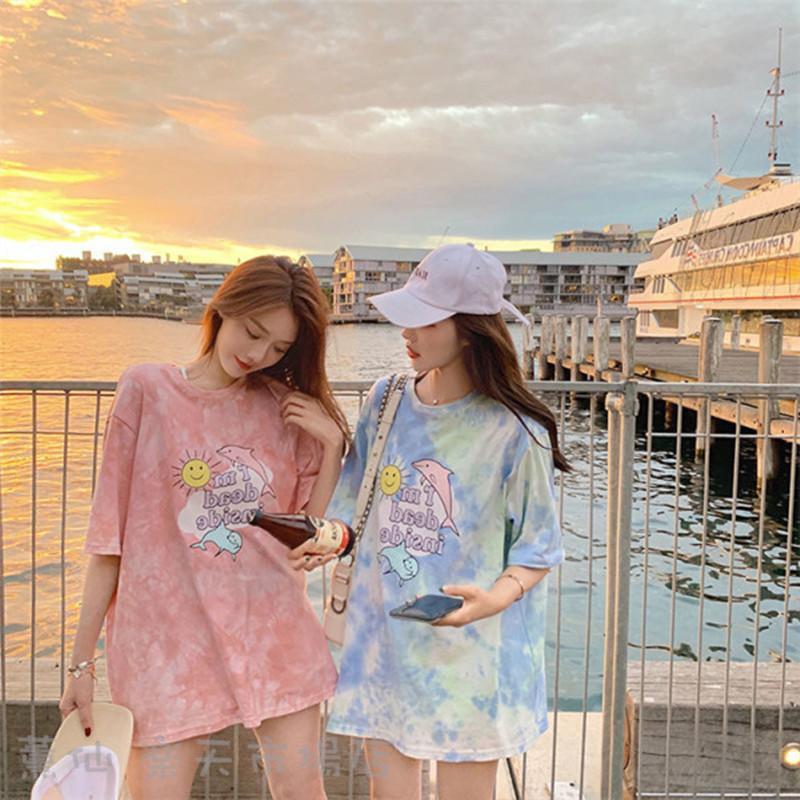 Mujer Tie Dye Patrón Camiseta Manga corta Verano Tops sueltos Moda coreana Estilo Harajuku Estilo BF Hip Hop Dance Estilo callejero Casual