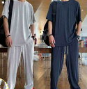 セットアップ メンズ Tシャツ ドレープ ストレッチ Tシャツ 半袖 上下セット 接触冷感 スポーツ 無地 夏物 カジュアル ルームウェア 部屋着 ゆったり