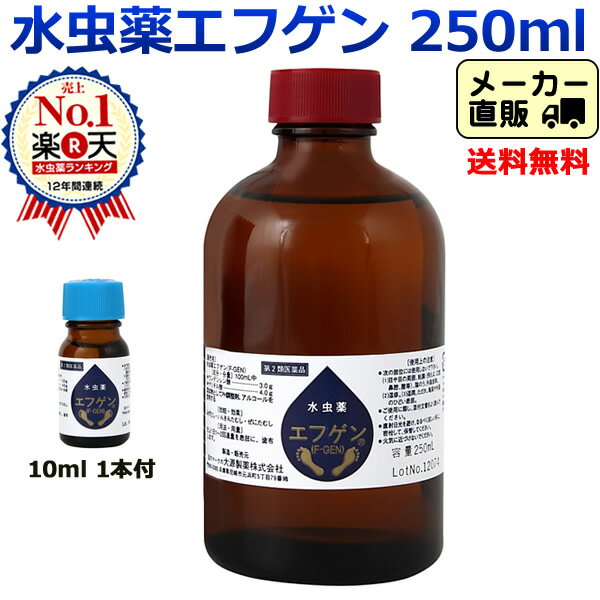 【第2類医薬品】【送料無料】 エフゲン 250ml 10ml 1本付き 水虫薬 水虫 液体 治療薬 爪床水虫 爪水虫 いんきんたむし いんきん インキン 白癬菌 爪 手 足 足指 治療 薬 角質 角質ケア 女性 レディース