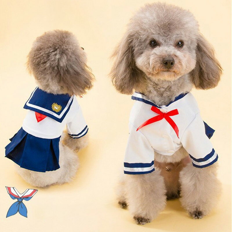 送料無料 犬服 春夏ワンピース 犬猫服 JK制服 洋服 お姫様 學院風コスプレ かわいい 犬のスカート 出掛け 散歩 着脱簡単 記念撮影 ins映え ファッション小物