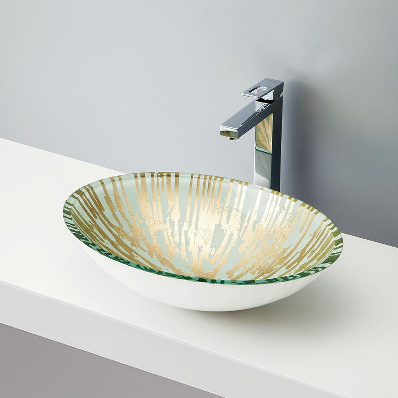 【抗菌加工】mizunohana 洗面ボウル B140 メタリックガラス 強化ガラス おしゃれ インテリア 幅520mm ..