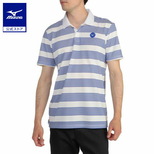 ミズノ ミズノ公式 ワンポイントボーダー半袖ポロシャツ 大きいサイズ メンズ ホワイト×ブルーゴルフウェア ゴルフ 父の日