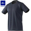 ミズノ公式 クルーネックワークTシャツ 半袖/制電素材 ユニセックス ネイビー