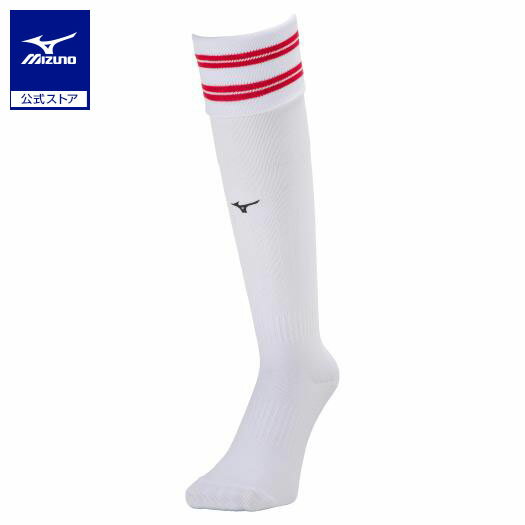 ミズノ公式 ラインソックス ユニセックス ホワイト×チャイニーズレッド