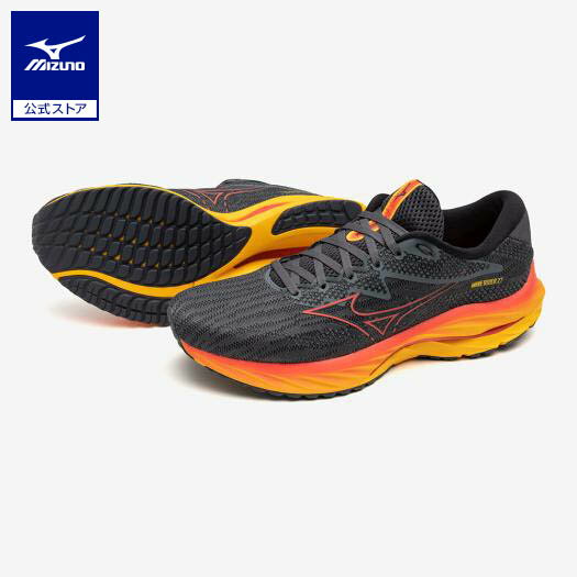 ミズノ公式 ウエーブライダー27 ランニング メンズ ブラック×レッド×オレンジのサムネイル
