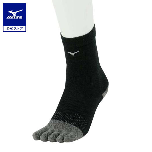 ミズノ公式 【発熱素材】ブレスサーモ5本指ソックス ミドル丈 メンズ ブラック
