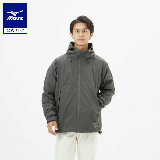 Mizuno グレー キルティング ダウンジャケット GOTCHA] 撥水 防風 テクスチャー 切替 フェイクダウン