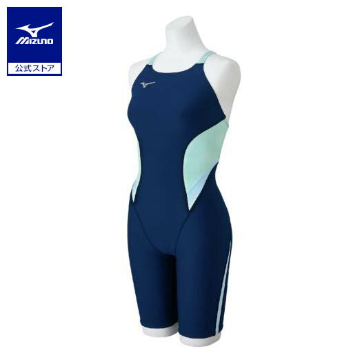 ミズノ公式 競泳練習用ハーフスーツ レディース ネイビー×ネオミント