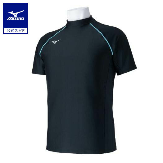ミズノ公式 ラッシュガード ジュニア ブラック×ターコイズ