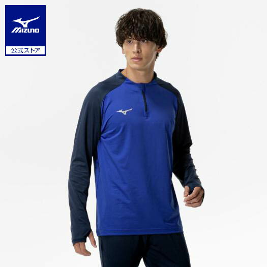 ミズノ公式 ソリッドニットシャツ ユニセックス サーフブルー×ドレスネイビー