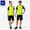 ミズノ公式 Tシャツ/ハーフパンツセット ジュニア ブラック×イブニングプリムローズ 新生活 新学期 運動会 クリアランス