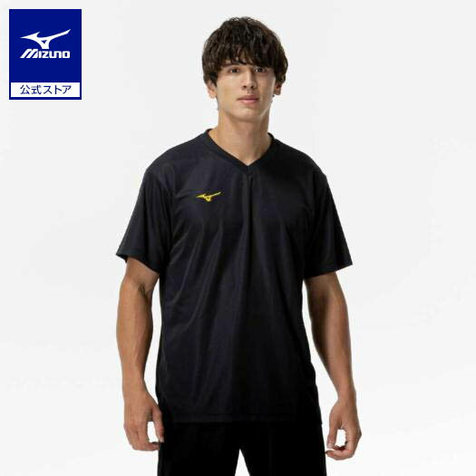 ミズノ公式 ナビドライTシャツ 半袖/Vネック メンズ ブラック×ゴールド