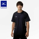 ミズノ公式 ナビドライTシャツ 半袖/切替 メンズ ブラック×ホワイト