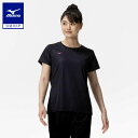 ミズノ公式 ナビドライTシャツ 半袖/丸首 レディース ブラック×マゼンタ