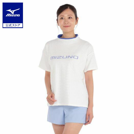 ミズノ公式 UVミズノロゴジャカードモックネック半袖シャツ レディース ホワイト クリアランス
