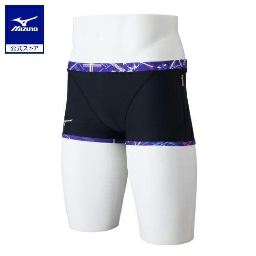 ミズノ公式 競泳練習用ショートスパッツ メンズ ブラック×バイオレット