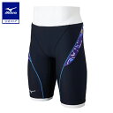 ミズノ公式 競泳練習用ハーフスパッツ ジュニア ブラック×バイオレット