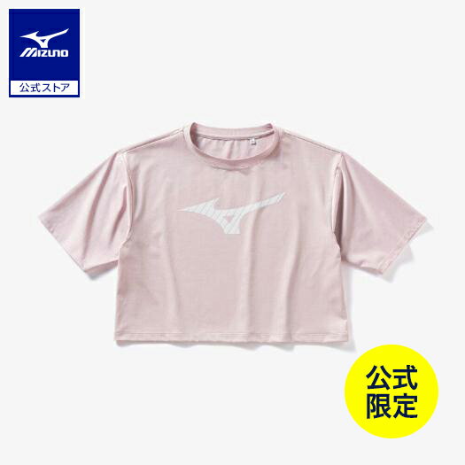 ミズノ公式 【ミズノ直営店限定】ビッグロゴクロップドTシャツ ワイドシルエット レディース グレイッシュピンク