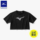 ミズノ公式 【ミズノ直営店限定】ビッグロゴクロップドTシャツ ワイドシルエット レディース ブラック×シルバー