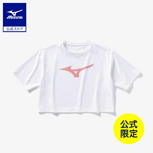 ミズノ公式 【ミズノ直営店限定】ビッグロゴクロップドTシャツ ワイドシルエット レディース ホワイト×ピンク