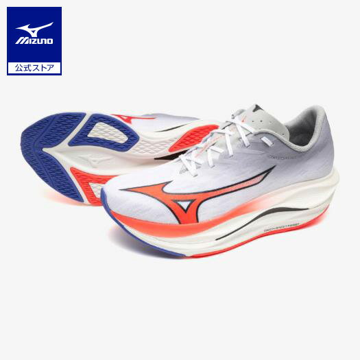  ミズノ公式 ウエーブリベリオンフラッシュ3 ランニング メンズ ホワイト×ネオンレッド×ブラック