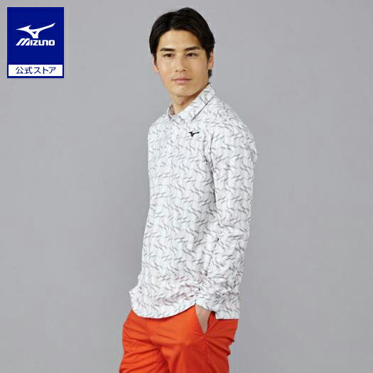 ミズノ公式 総柄グラフィックプリント長袖シャツ メンズ ライトグレー