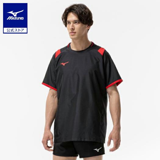 ミズノ公式 Basic半袖ピステ バレーボール ユニセックス ブラック×チャイニーズレッド