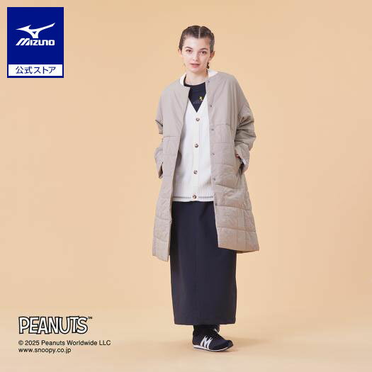 ミズノ公式 【PEANUTS/吸湿発熱】ブレスサーモノーカラーパデットコート レディース モカベージュ
